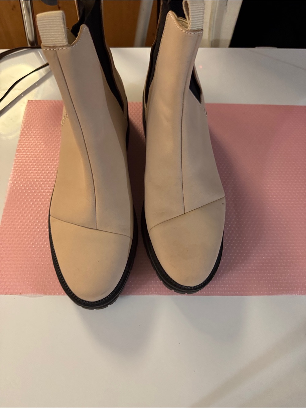 Toms Beige Chelsea Ankle Boots with Black Sole